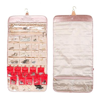 Angelina's Palace EZE Jewelry Hanger Organizer Hook Hanging Closet Jewelry Storage Roll Detachable 24 Earring Ring Bars Protection 24 Bracelet Pouches Watches Pocket with Travel Bag(Memory Purple)