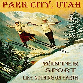 PARK CITY UTAH COUPLE SKI JUMPING WINTER SPORT SKIING LIKE NOTHING ON EARTH 20" X 30" IMAGE SIZE VINTAGE POSTER REPRO ON MATTE PAPER
