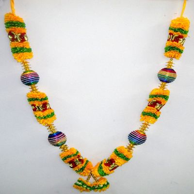 Crafts of India Multi Colored Satin Ribbon Artificial Floral Garland Decorated with Motifs and Decorative Embellishments