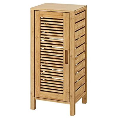 Linon Bracken Sturdy Solid Bamboo Cabinet with a Door and 3 Shelves in Natural