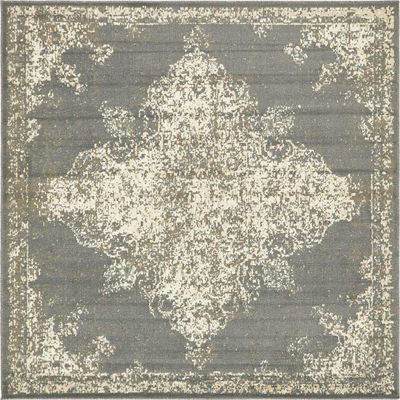 Unique Loom Tuareg Collection Vintage Distressed Traditional Center Medallion Area Rug (8' 0 x 8' 0 Square, Gray/ Beige)