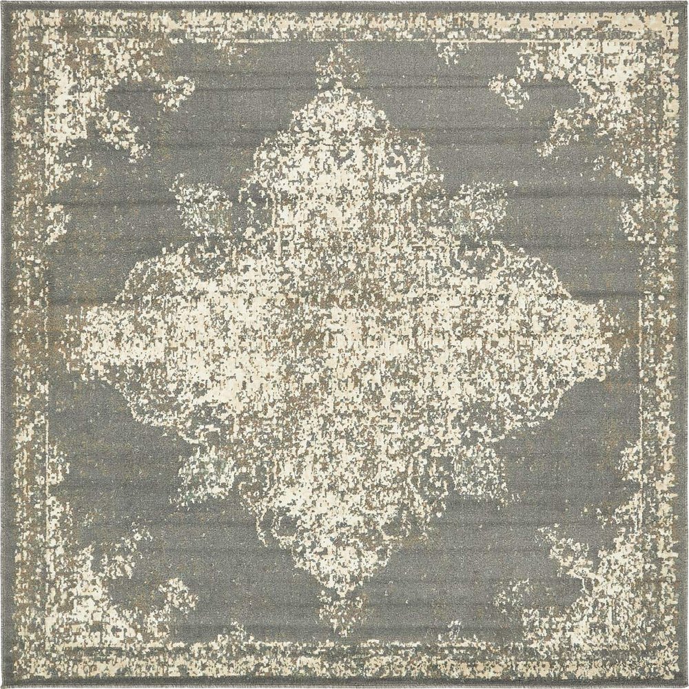 Unique Loom Tuareg Collection Vintage Distressed Traditional Center Medallion Area Rug (8' 0 x 8' 0 Square, Gray/ Beige)