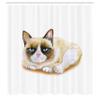 Ambesonne Animal Shower Curtain, Grumpy Siamese Cat Angry Paws Kitten Moody Love Art Print Watercolor Look Print, Cloth Fabric Bathroom Decor Set with Hooks, 69" W x 75" L, Beige and Brown view 2
