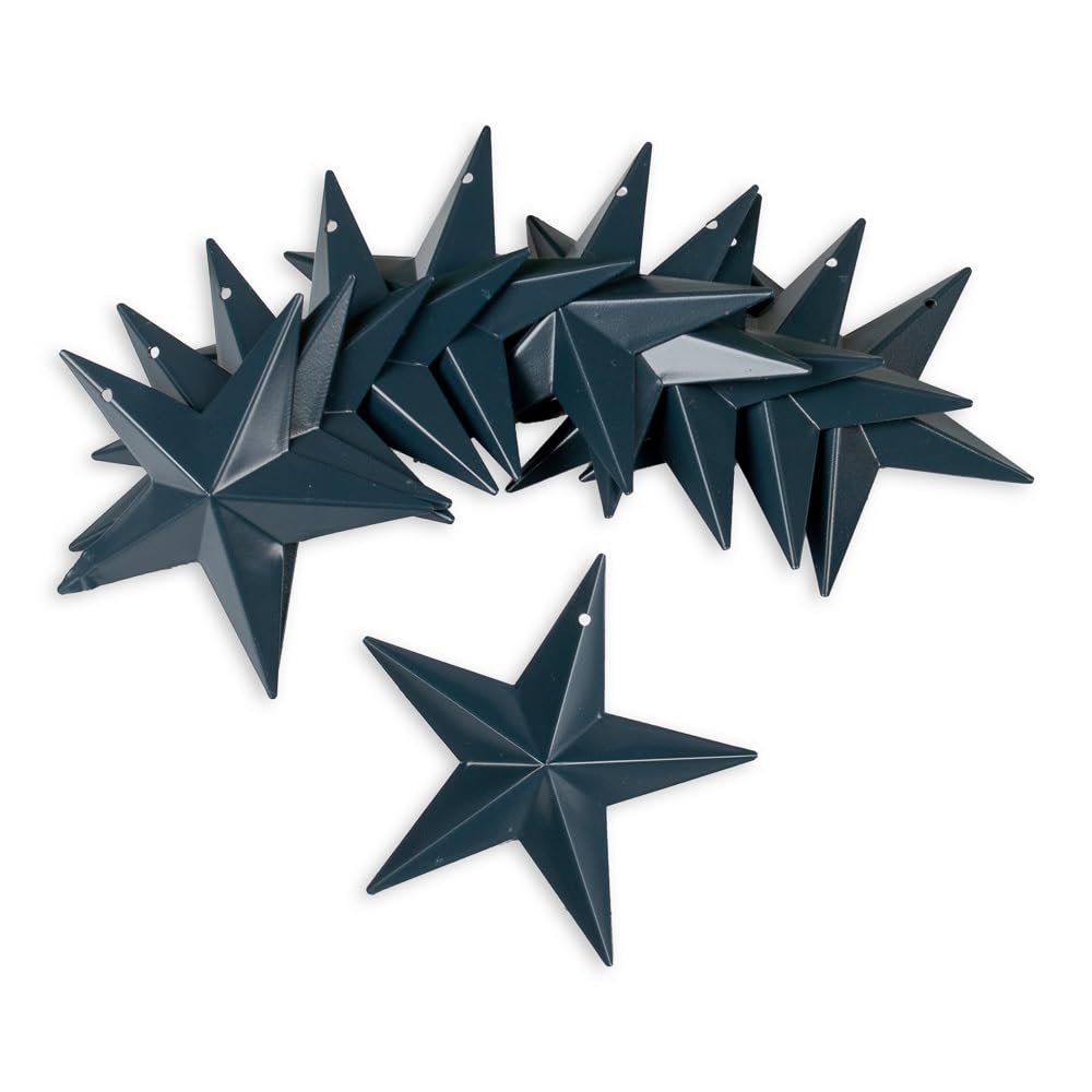 Factory Direct Craft Pack of 12 Painted Navy Blue Metal Dimensional Barn Stars with Holes - Mini Stars for Crafts and Decorations (Size-3-1/2 Inches Dia)