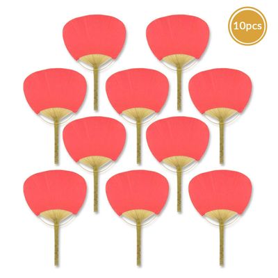Quasimoon PaperLanternStore.com 9 Inch Red Chinese Paddle Hand Fan for Weddings (10 Packs)