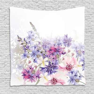 Ambesonne Lavender Tapestry, Pastel Cornflowers Bridal Classic Design Gentle Floral Print Wedding Design, Wall Hanging for Bedroom Living Room Dorm Decor, 60" X 80", Violet Pink