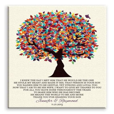11x14 Mounted Canvas Art Print - Personalized Mother of Groom Gift for Parents of Groom from Bride I Knew The Day I Met Him Colorful Fruit Tree - With Gift Wrapping LTC-C1167
