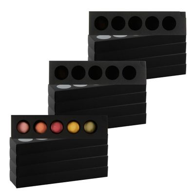 Restaurantware Valentino 12 Inch Macaron Boxes 100 Macaron Packaging - Holds 5 Macarons With Lids Black Paper Macaron Gift Boxes Separate Compartments For Gifts and Parties