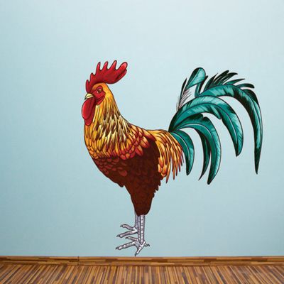 Rooster Wall Decals Stickers UScolor001, Yellow w/Red Orange Blue Grey Brown Black, 60 Inches