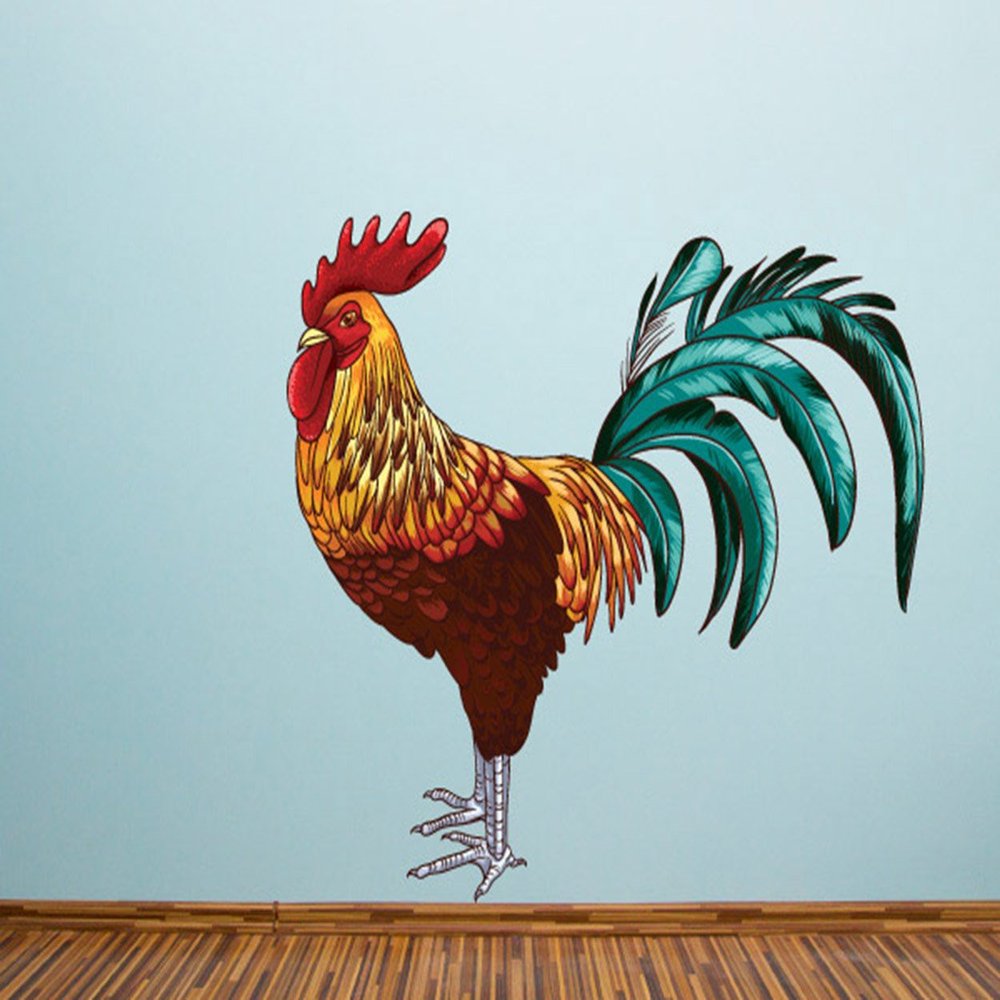 Rooster Wall Decals Stickers UScolor001, Yellow w/Red Orange Blue Grey Brown Black, 60 Inches