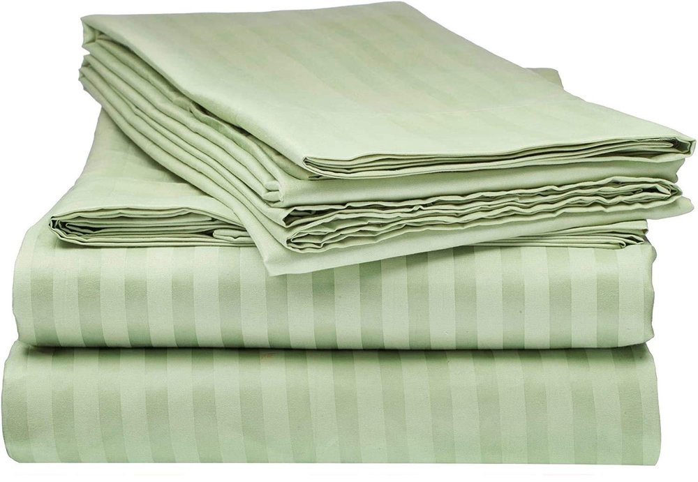 LaxLinen 100% Egyptian Cotton 4 PCs Bed Sheet Set (+24 Inch) Extra Deep Pocket Full Bed/Double Bed Size, Sage Stripe 600 Thread Count