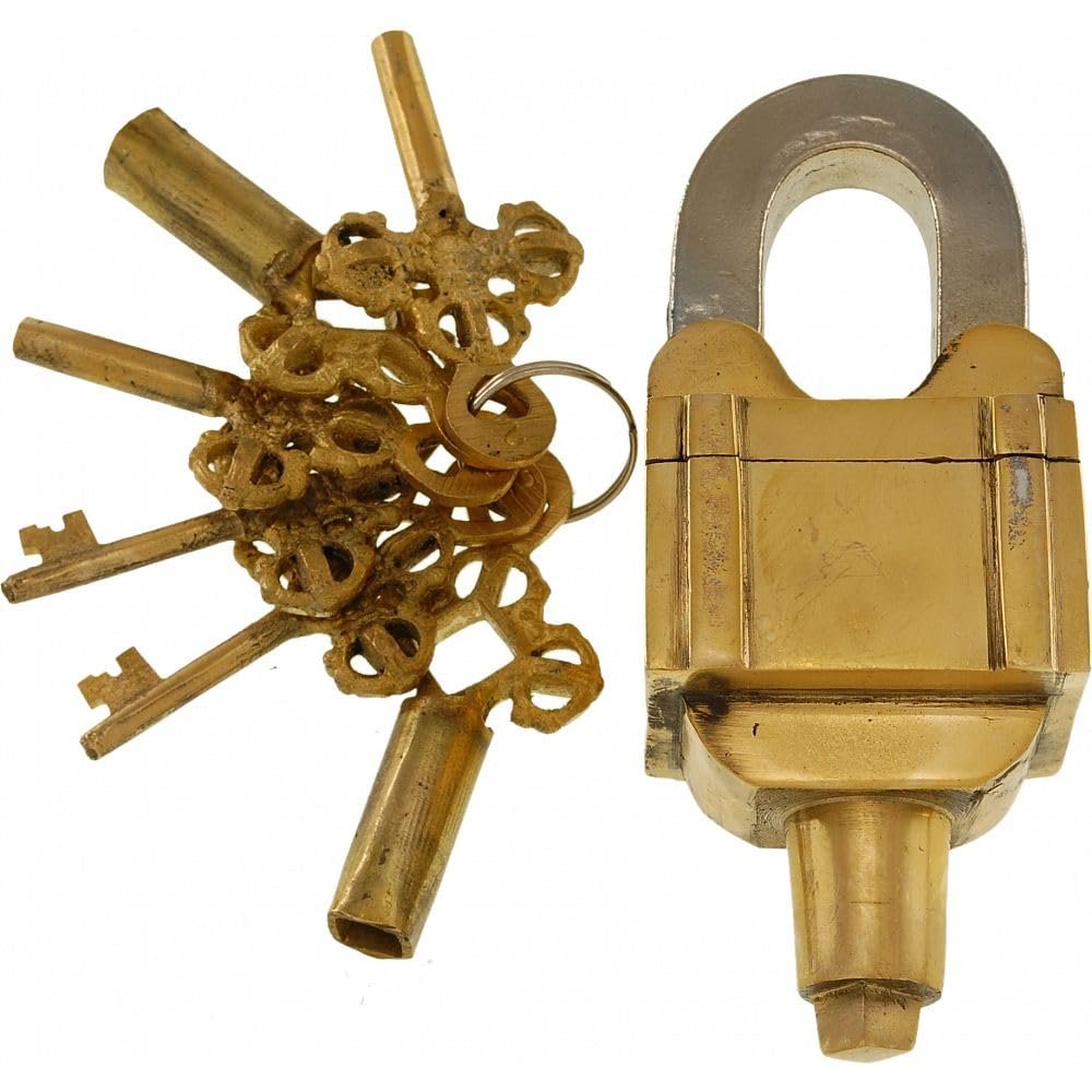 Robin Exports Brass 6 Key Square Trick Puzzle Padlock - (3 Keys x 2)