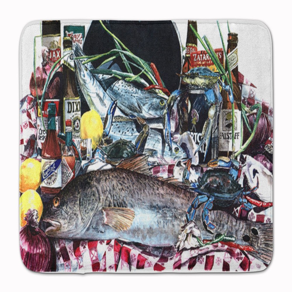 Caroline's Treasures 1001RUG Fish and Beers from New Orleans Machine Washable Memory Foam Mat, Bathroom Rug, Non-Slip Bath Mat, Durable Thick Washable Rugs for Kitchen, Bathroom Quick Dry, Decorative