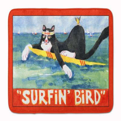 Caroline's Treasures 6051RUG Black and White Cat Surfin Bird Machine Washable Memory Foam Mat, Bathroom Rug, Non-Slip Bath Mat, Durable Thick Washable Rugs for Kitchen, Bathroom Quick Dry, Decorative