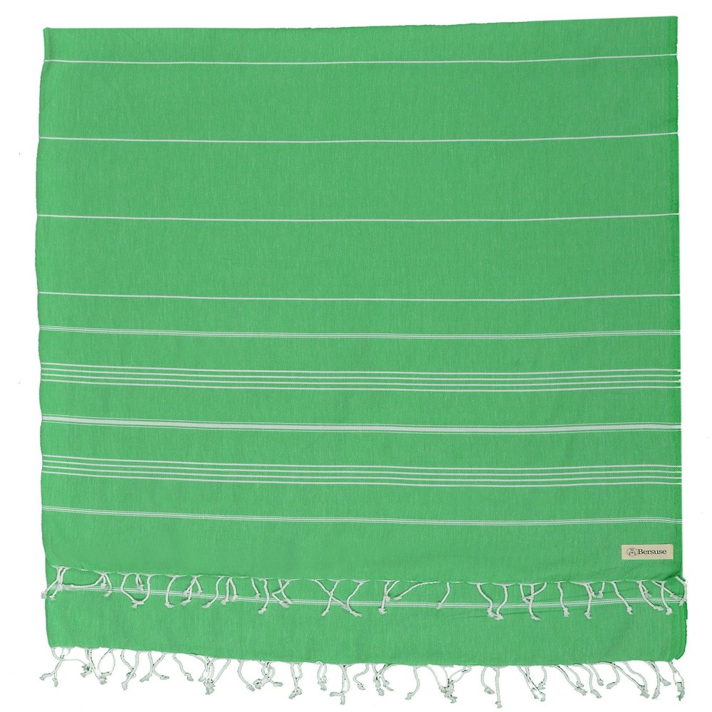 Bersuse Towels Anatolia XL Beach Blanket Throw Blanket Turkish Towel 100% Cotton Extra-Large Quick-Dry Lightweight Premium Peshtemal Towel - 61x82 Inches, Green (Set of 3)