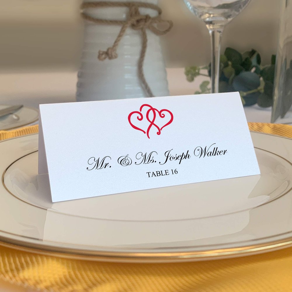 Linked Hearts Printable Place Cards, Ruby Red (Choose Color), Set of 150 (25 Sheets), Laser & Inkjet Printers - Wedding, Party, Dinner, and Special Events - Made in the USA