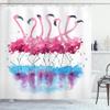 Ambesonne Animal Shower Curtain, Flamingos Love Birds Feather Romance Brushstroke Splash Watercolor Effect, Cloth Fabric Bathroom Decor Set with Hooks, 69" W x 84" L, Pink Blue Purple view 1