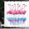 Ambesonne Animal Shower Curtain, Flamingos Love Birds Feather Romance Brushstroke Splash Watercolor Effect, Cloth Fabric Bathroom Decor Set with Hooks, 69" W x 84" L, Pink Blue Purple view 3