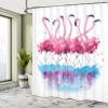 Ambesonne Animal Shower Curtain, Flamingos Love Birds Feather Romance Brushstroke Splash Watercolor Effect, Cloth Fabric Bathroom Decor Set with Hooks, 69" W x 84" L, Pink Blue Purple view 4