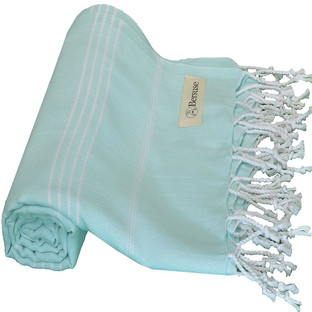 Bersuse Beach Towels Peshtemal Turkish Towels Anatolia Collection Premium Turkish Beach Towel, 100% Cotton, Large, Quick-Dry, Sand-Free, Lightweight - 37x70 Inches, Aqua Marine (Set of 6)