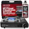 Chef Master Portable Butane Camping Stove, Piezo Ignition 7,650 BTU Output, Wind-Guard Portable Stove Burner with Portable Carrying Case for Emergencies, Road Trips, Hiking, Camping Essentials 90027 view 1