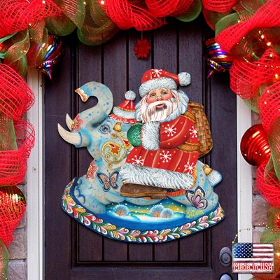 Designocracy Santa on Elephant Wooden Dcor, Door Handger
