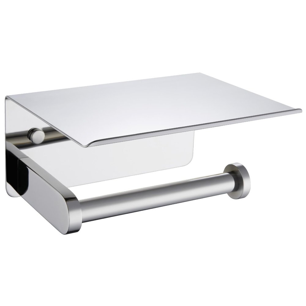 APLusee Polished Chrome Toilet Paper Holder with Phone Shelf, Wall Mounted