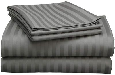 LaxLinen 100% Egyptian Cotton 4 PCs Bed Sheet Set (+24 Inch) Extra Deep Pocket Full Extra Long,Elephant Grey Stripe 600 Thread Count