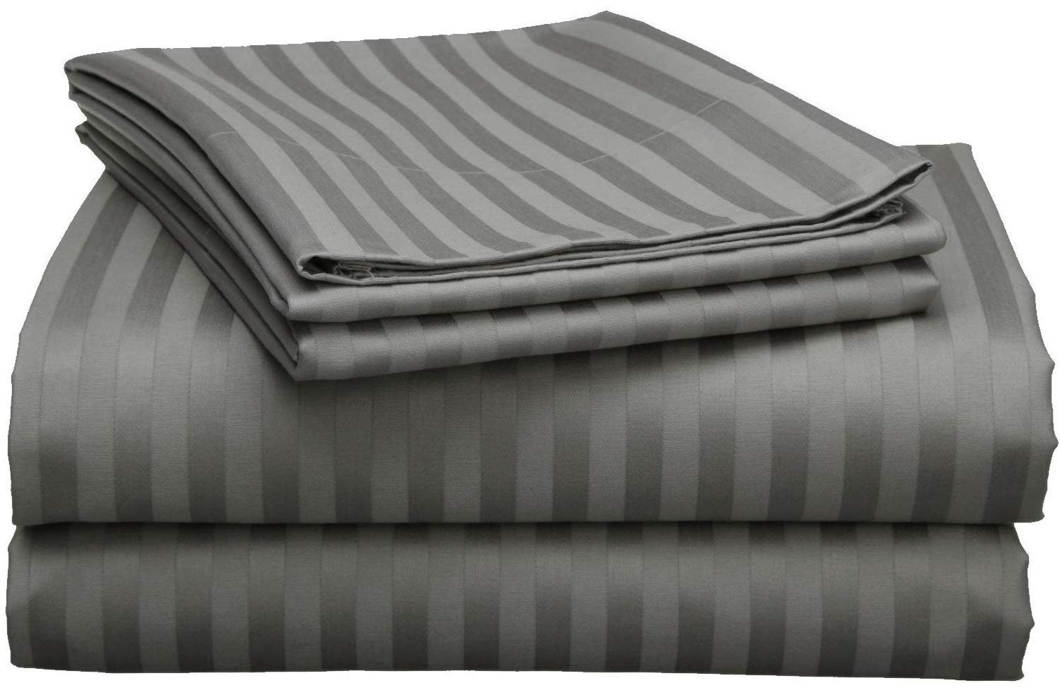 LaxLinen 100% Egyptian Cotton 4 PCs Bed Sheet Set (+24 Inch) Extra Deep Pocket Full Extra Long,Elephant Grey Stripe 600 Thread Count