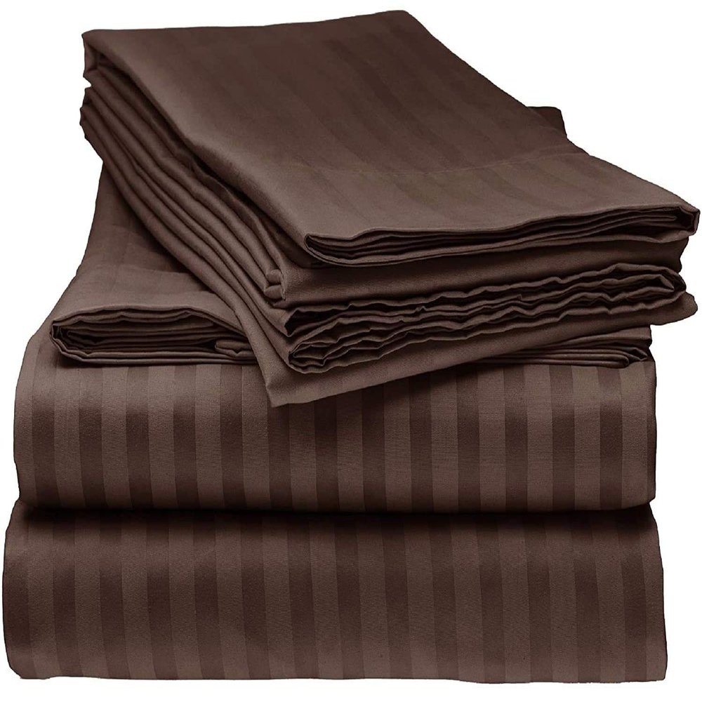 LaxLinen 100% Egyptian Cotton 4 PCs Bed Sheet Set (+24 Inch) Extra Deep Pocket California/King-Cal King, Chocolate Stripe 600 Thread Count