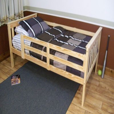 A & L Furniture Slat Mission Bed with Safety Rails, Twin, Caribbean Blue