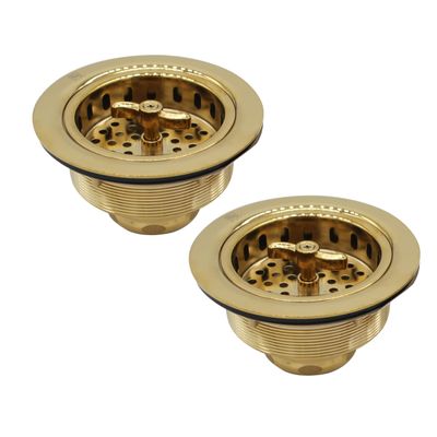 Westbrass Wing Nut Style Large Kitchen Sink Basket Strainer, 2 Pack, Polished Brass, D2135-01