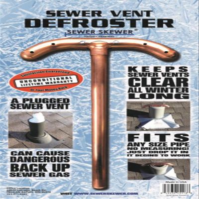 Sewer Skewer Vent Defroster for Sewer Pipes & Roof Vents, Prevents Freezing & Clogging, Copper Tee, Made in USA