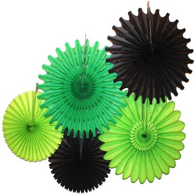 5-Piece Tissue Paper Fans, Black Green Party