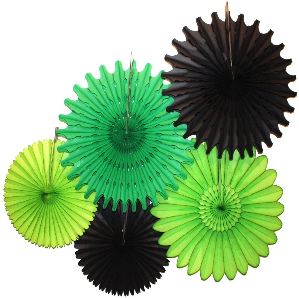 5-Piece Tissue Paper Fans, Black Green Party