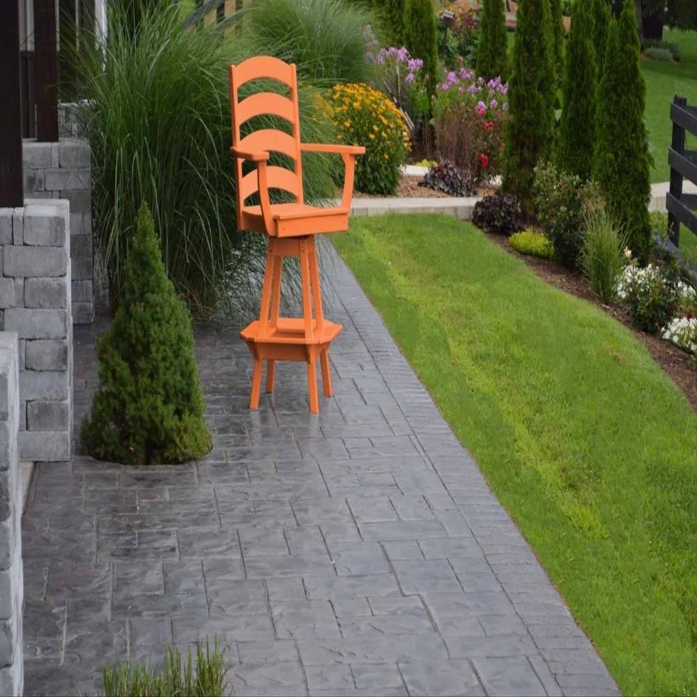 A & L Furniture Ladder Back Swivel Bar Chair with Arms, Orange