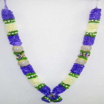 Crafts of India Mauve Colored Satin Ribbon Artificial Floral Garland Decorated with Motifs and Decorative Embellishments
