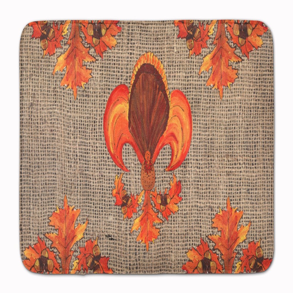 Caroline's Treasures 8744RUG Thanksgiving Turkey Fleur de lis Machine Washable Memory Foam Mat, Bathroom Rug, Non-Slip Bath Mat, Durable Thick Washable Rugs for Kitchen, Bathroom Quick Dry, Decorative