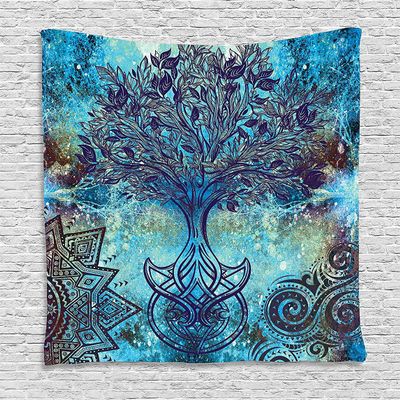 Ambesonne Ethnic Tapestry, Grunge Style Tree Pattern Mandala and Spiral Shapes Blurry Art, Wall Hanging for Bedroom Living Room Dorm Decor, 60" X 80", Turquoise Brown