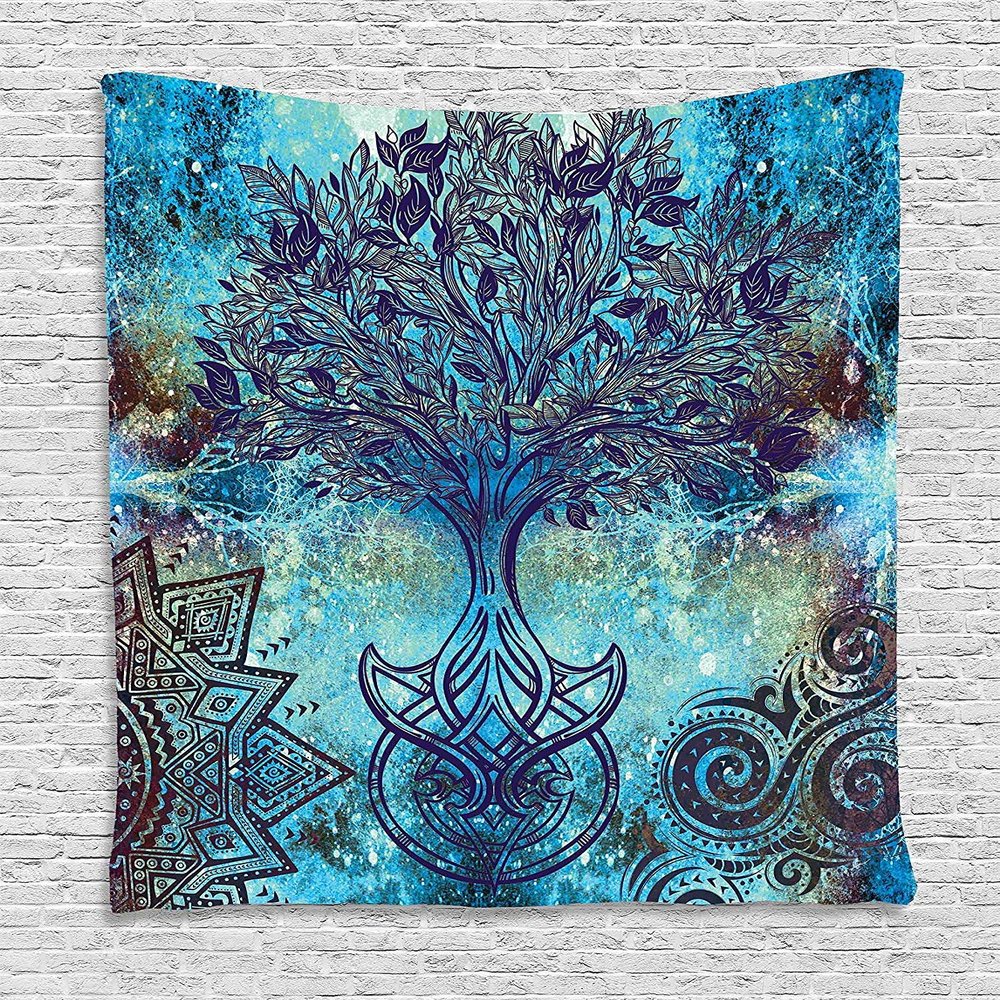Ambesonne Ethnic Tapestry, Grunge Style Tree Pattern Mandala and Spiral Shapes Blurry Art, Wall Hanging for Bedroom Living Room Dorm Decor, 60" X 80", Turquoise Brown