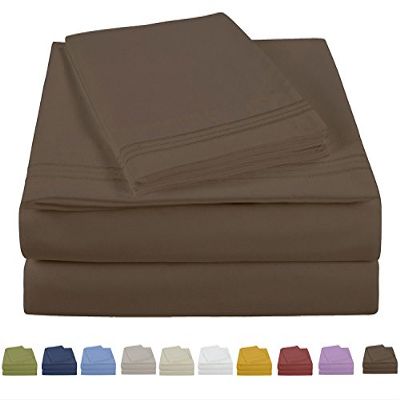 Eastend Home Fashions S1000T Microfiber Embroidered Hem Sheet Set,Twin, Chocolate Chip