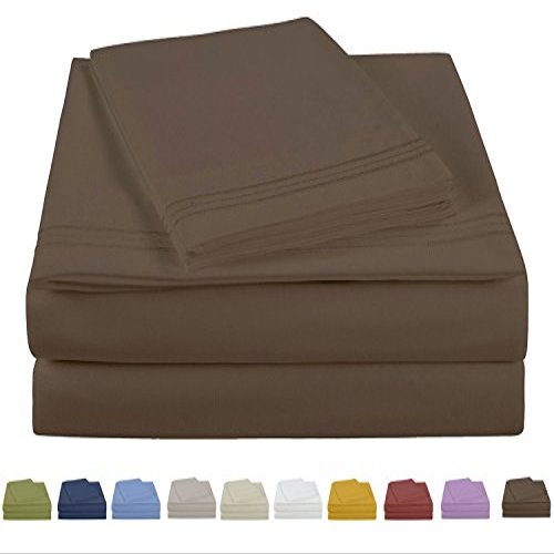 Eastend Home Fashions S1000T Microfiber Embroidered Hem Sheet Set,Twin, Chocolate Chip