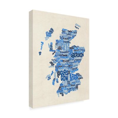 Wrapped Canvas Wall Art - Michael Tompsett 'Scotland Typography Text Map 2' Wall Art for Living Room, Bedroom, or Office Dcor - 18x24