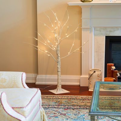 Birch Tree On Metal Base - Indoor/Outdoor 48 LEDs - 47" High