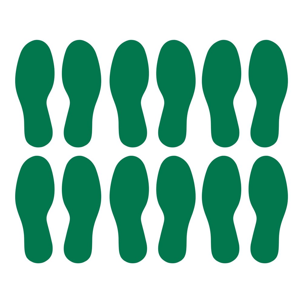 LiteMark Floor Vinyl Decals Footprint Stickers line up Stickers for Classroom Floor, Offices, Dance, Events Durable Gloss Finish Spot Markers, Green, 9 Inch, Pack of 12 Pcs (6 Pairs)