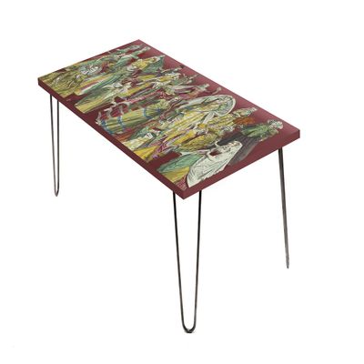 LAMOU Wood Coffee Table Steel Hairpin Legs-Digital Print on Baltic Birch-Lovely Vintage Ladies Pattern