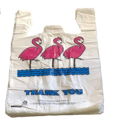 Thank You Platic T-shirt Bags (11.5 X 6.5 X 21-14mic) (700, Thank You Flamingo)