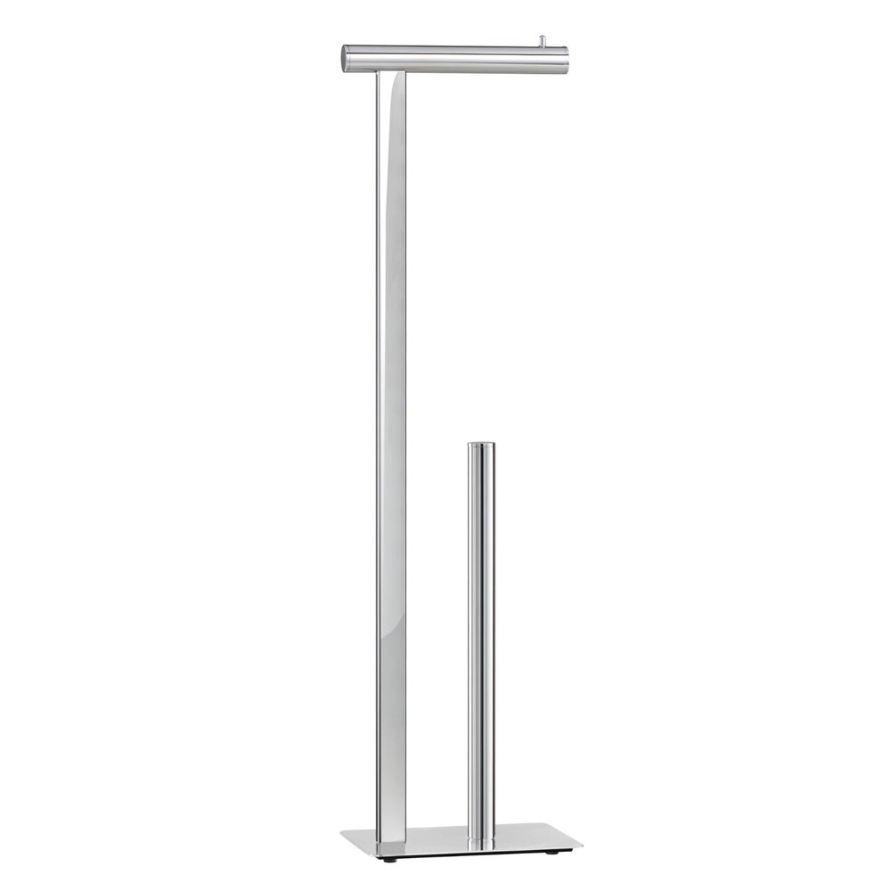 Torre & Tagus 29" Chrome Free Standing Toilet Paper Holder Stand with Storage for 3 Extra Rolls, Polished Chrome Toilet Paper Holder Free Standing Pedestal with Heavy Base, Corrosion Resistant Steel