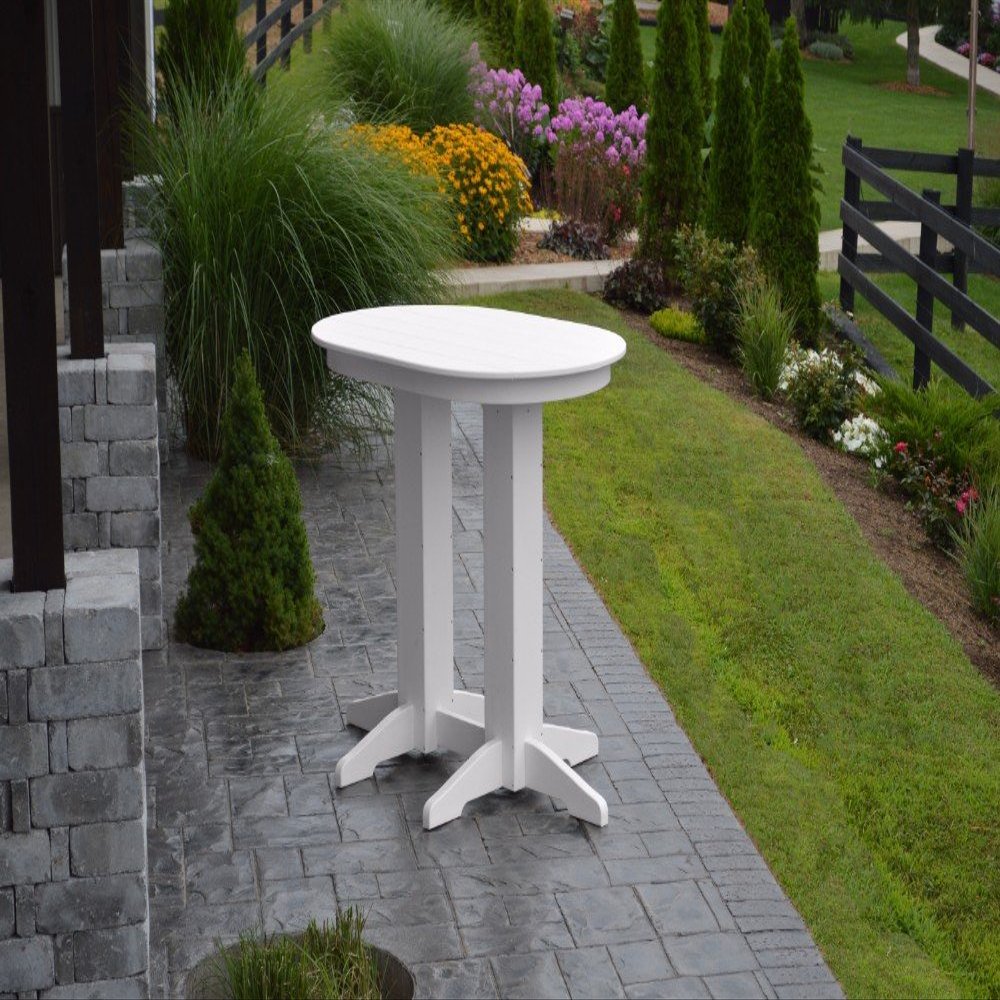 A & L Furniture Oval bar Table with 2" Umbrella Hole, White