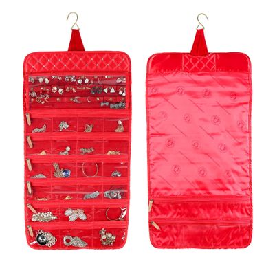 Angelina's Palace Brac Jewelry Hanger Organizer home storage hanger and travel organizer rollup with detachable holders and cover protection (Diamond Red)